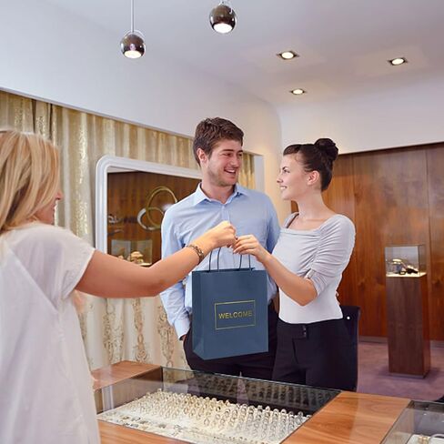 حقائب ترحيب باللون الأزرق الداكن من Dasofine 20 قطعة، حقائب ترحيب للزفاف، أكياس ورق كرافت بمقبض 7.9 بوصة × 3.7 بوصة × 9.4 بوصة، حقائب هدايا متوسطة للبيع بالتجزئة، وحفلات الزفاف، والحفلات، وحفلات استقبال الأطفال، والتسوق in Kuwait