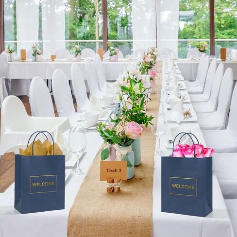 حقائب ترحيب باللون الأزرق الداكن من Dasofine 20 قطعة، حقائب ترحيب للزفاف، أكياس ورق كرافت بمقبض 7.9 بوصة × 3.7 بوصة × 9.4 بوصة، حقائب هدايا متوسطة للبيع بالتجزئة، وحفلات الزفاف، والحفلات، وحفلات استقبال الأطفال، والتسوق in Kuwait