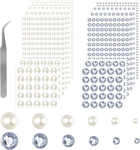 1982 قطعة من ملصقات جواهر الشعر واللؤلؤ، ولآلئ الوجه والمجوهرات، عصا ذاتية اللصق على اللؤلؤ للأظافر، والمكياج، والحرف اليدوية، وزخارف سجل القصاصات، 6 مقاسات 3 مم/4 مم/5 مم/6 مم/8 مم/10 مم in Kuwait
