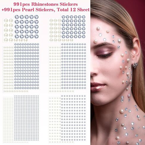 1982 قطعة من ملصقات جواهر الشعر واللؤلؤ، ولآلئ الوجه والمجوهرات، عصا ذاتية اللصق على اللؤلؤ للأظافر، والمكياج، والحرف اليدوية، وزخارف سجل القصاصات، 6 مقاسات 3 مم/4 مم/5 مم/6 مم/8 مم/10 مم in Kuwait