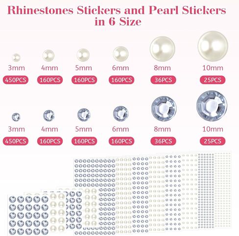 1982 قطعة من ملصقات جواهر الشعر واللؤلؤ، ولآلئ الوجه والمجوهرات، عصا ذاتية اللصق على اللؤلؤ للأظافر، والمكياج، والحرف اليدوية، وزخارف سجل القصاصات، 6 مقاسات 3 مم/4 مم/5 مم/6 مم/8 مم/10 مم in Kuwait
