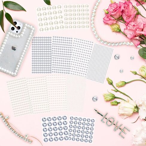 1982 قطعة من ملصقات جواهر الشعر واللؤلؤ، ولآلئ الوجه والمجوهرات، عصا ذاتية اللصق على اللؤلؤ للأظافر، والمكياج، والحرف اليدوية، وزخارف سجل القصاصات، 6 مقاسات 3 مم/4 مم/5 مم/6 مم/8 مم/10 مم in Kuwait