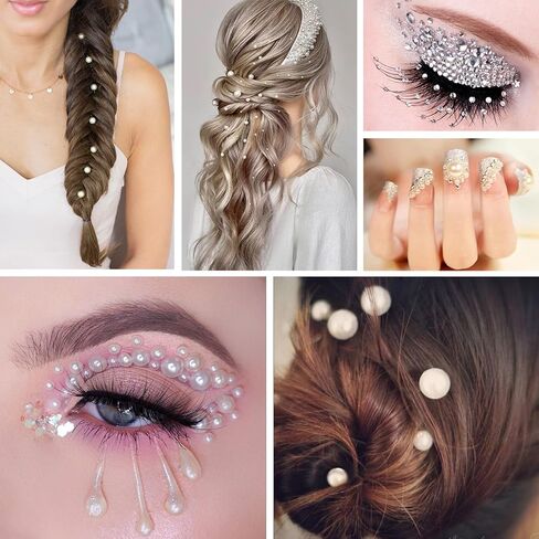 1982 قطعة من ملصقات جواهر الشعر واللؤلؤ، ولآلئ الوجه والمجوهرات، عصا ذاتية اللصق على اللؤلؤ للأظافر، والمكياج، والحرف اليدوية، وزخارف سجل القصاصات، 6 مقاسات 3 مم/4 مم/5 مم/6 مم/8 مم/10 مم in Kuwait