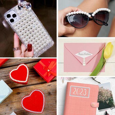 1982 قطعة من ملصقات جواهر الشعر واللؤلؤ، ولآلئ الوجه والمجوهرات، عصا ذاتية اللصق على اللؤلؤ للأظافر، والمكياج، والحرف اليدوية، وزخارف سجل القصاصات، 6 مقاسات 3 مم/4 مم/5 مم/6 مم/8 مم/10 مم in Kuwait