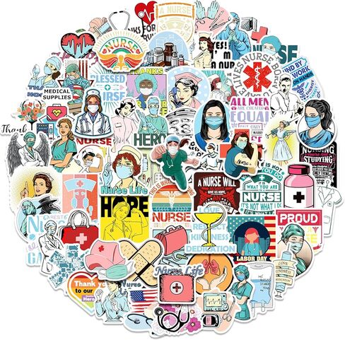 فيتيري 100 قطعة من ملصقات يوم الممرضات الدولي، ملصقات لطيفة من الفينيل لزجاجة المياه والكمبيوتر وسجل القصاصات والممرضات in Kuwait