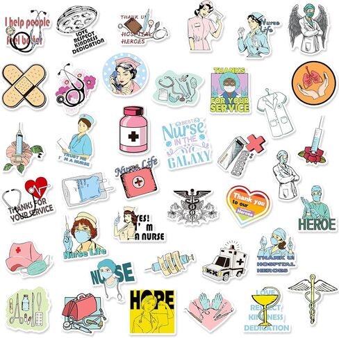 فيتيري 100 قطعة من ملصقات يوم الممرضات الدولي، ملصقات لطيفة من الفينيل لزجاجة المياه والكمبيوتر وسجل القصاصات والممرضات in Kuwait