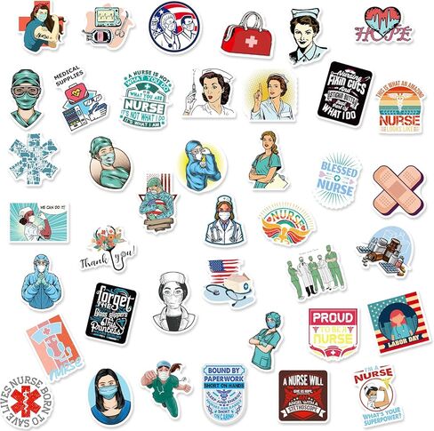 فيتيري 100 قطعة من ملصقات يوم الممرضات الدولي، ملصقات لطيفة من الفينيل لزجاجة المياه والكمبيوتر وسجل القصاصات والممرضات in Kuwait