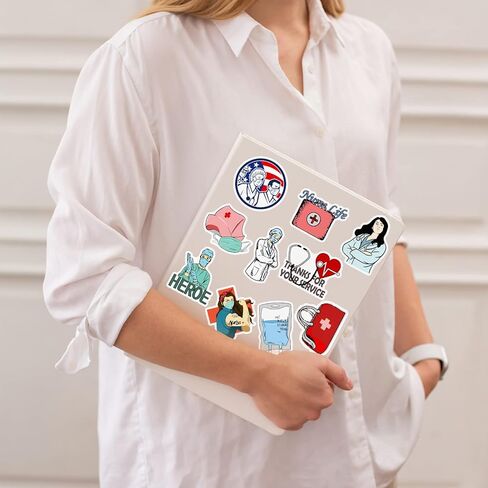 فيتيري 100 قطعة من ملصقات يوم الممرضات الدولي، ملصقات لطيفة من الفينيل لزجاجة المياه والكمبيوتر وسجل القصاصات والممرضات in Kuwait