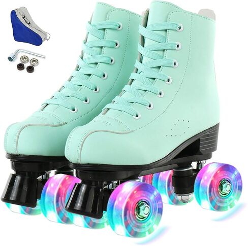 Silvertree Women's Roller Skates PU Leather High-top Roller Skates Four-Wheel Roller Skates Shiny Roller Skates with Carry Bag for Girls in Saudi Arabia