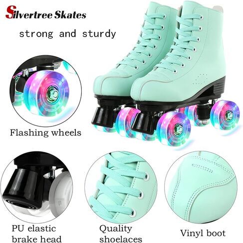 Silvertree Women's Roller Skates PU Leather High-top Roller Skates Four-Wheel Roller Skates Shiny Roller Skates with Carry Bag for Girls in Saudi Arabia