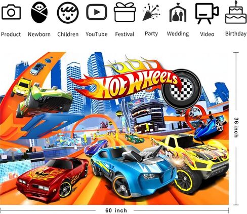 زينة عيد ميلاد من هوت كارز، خلفية لافتة عيد ميلاد سعيد بتصميم سيارات ساخنة لمستلزمات حفلات اعياد الميلاد (5 × 3 قدم) in Kuwait