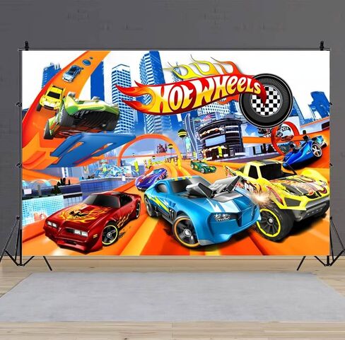 زينة عيد ميلاد من هوت كارز، خلفية لافتة عيد ميلاد سعيد بتصميم سيارات ساخنة لمستلزمات حفلات اعياد الميلاد (5 × 3 قدم) in Kuwait