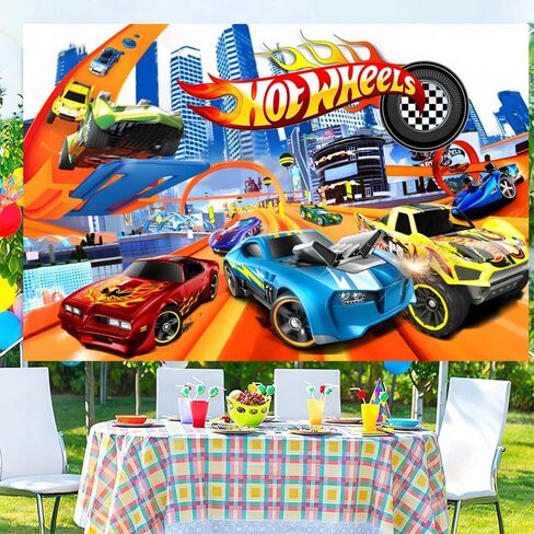 زينة عيد ميلاد من هوت كارز، خلفية لافتة عيد ميلاد سعيد بتصميم سيارات ساخنة لمستلزمات حفلات اعياد الميلاد (5 × 3 قدم) in Kuwait