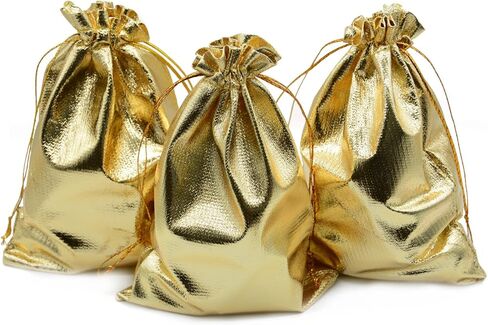 BEAVOING Pack of 50 3.54"x 4.72" Heavy Duty Gold Drawstring Organza Jewelry Pouches Wedding Party Christmas Favor Gift Candy Chocolate Bags (Gold, 3.54x4.72) in Kuwait