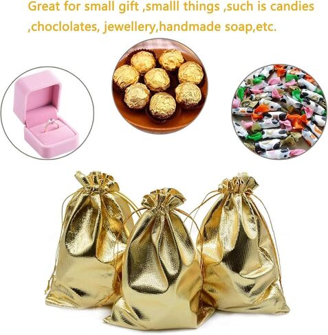 BEAVOING Pack of 50 3.54"x 4.72" Heavy Duty Gold Drawstring Organza Jewelry Pouches Wedding Party Christmas Favor Gift Candy Chocolate Bags (Gold, 3.54x4.72) in Kuwait