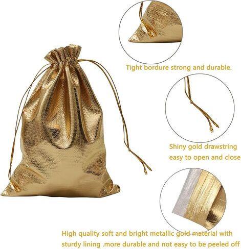 BEAVOING Pack of 50 3.54"x 4.72" Heavy Duty Gold Drawstring Organza Jewelry Pouches Wedding Party Christmas Favor Gift Candy Chocolate Bags (Gold, 3.54x4.72) in Kuwait