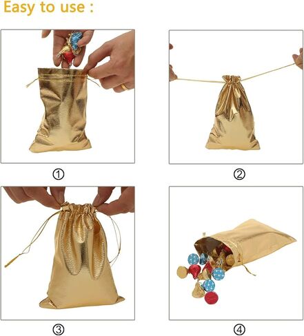 BEAVOING Pack of 50 3.54"x 4.72" Heavy Duty Gold Drawstring Organza Jewelry Pouches Wedding Party Christmas Favor Gift Candy Chocolate Bags (Gold, 3.54x4.72) in Kuwait