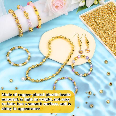 1500 قطعة من الخرز الذهبي لصنع المجوهرات، 800 قطعة من الخرز الذهبي المباعد 4 مم خرز دائري أملس، 500 قطعة من الخرز الكروي السائب غير الملحوم مقاس 6 مم، 200 قطعة من الخرز المباعد 8 مم للقلادة والسوار وصناعة القرط in Kuwait