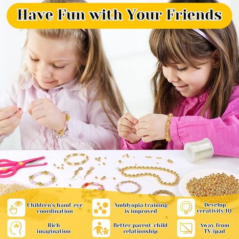 1500 قطعة من الخرز الذهبي لصنع المجوهرات، 800 قطعة من الخرز الذهبي المباعد 4 مم خرز دائري أملس، 500 قطعة من الخرز الكروي السائب غير الملحوم مقاس 6 مم، 200 قطعة من الخرز المباعد 8 مم للقلادة والسوار وصناعة القرط in Kuwait