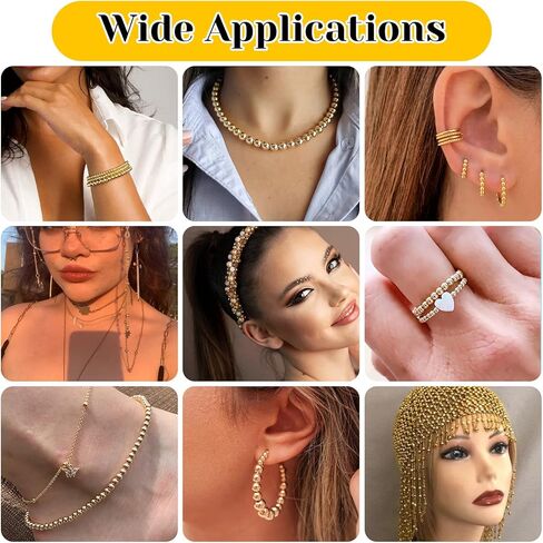 1500 قطعة من الخرز الذهبي لصنع المجوهرات، 800 قطعة من الخرز الذهبي المباعد 4 مم خرز دائري أملس، 500 قطعة من الخرز الكروي السائب غير الملحوم مقاس 6 مم، 200 قطعة من الخرز المباعد 8 مم للقلادة والسوار وصناعة القرط in Kuwait