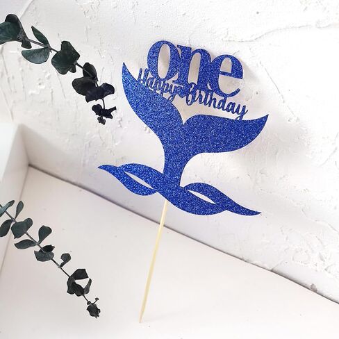 غطاء كعكة واحد لعيد الميلاد الأول من يسوال - غطاء كعكة علوية بتصميم حورية البحر الصغيرة باللون الأزرق اللامع لعيد الميلاد المجيد للفتيات ديكورات حفلات عيد الميلاد الأولى ، دعائم كشك الصور in Kuwait