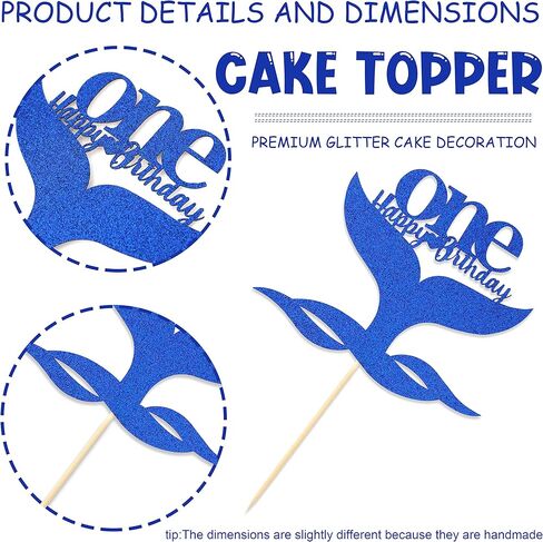 غطاء كعكة واحد لعيد الميلاد الأول من يسوال - غطاء كعكة علوية بتصميم حورية البحر الصغيرة باللون الأزرق اللامع لعيد الميلاد المجيد للفتيات ديكورات حفلات عيد الميلاد الأولى ، دعائم كشك الصور in Kuwait