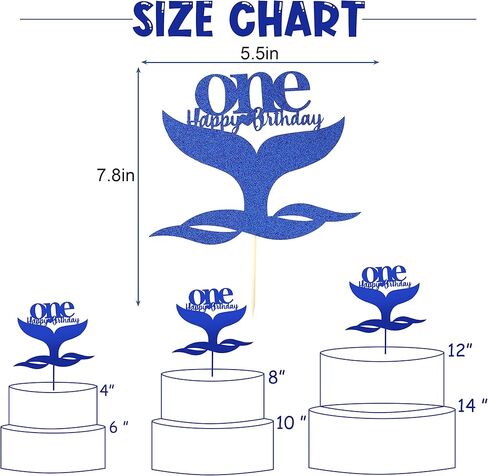 غطاء كعكة واحد لعيد الميلاد الأول من يسوال - غطاء كعكة علوية بتصميم حورية البحر الصغيرة باللون الأزرق اللامع لعيد الميلاد المجيد للفتيات ديكورات حفلات عيد الميلاد الأولى ، دعائم كشك الصور in Kuwait