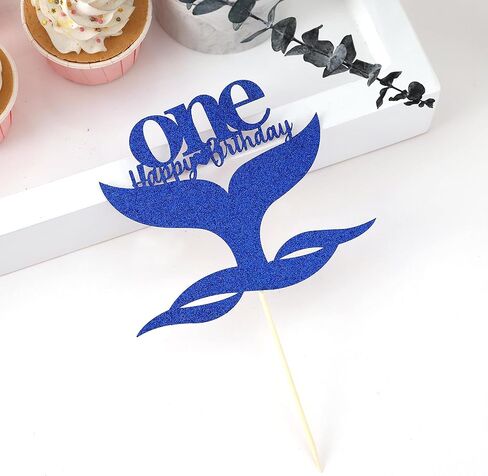 غطاء كعكة واحد لعيد الميلاد الأول من يسوال - غطاء كعكة علوية بتصميم حورية البحر الصغيرة باللون الأزرق اللامع لعيد الميلاد المجيد للفتيات ديكورات حفلات عيد الميلاد الأولى ، دعائم كشك الصور in Kuwait