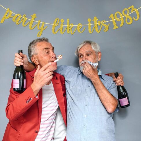 لافتة بارتي لايك اتس لعام 1983، ديكورات حفلات الذكرى السنوية الأربعين، ديكور عيد ميلاد عام 1983، مربوطة مسبقًا، ذهبي لامع in Kuwait