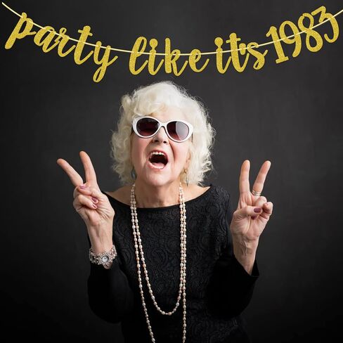 لافتة بارتي لايك اتس لعام 1983، ديكورات حفلات الذكرى السنوية الأربعين، ديكور عيد ميلاد عام 1983، مربوطة مسبقًا، ذهبي لامع in Kuwait