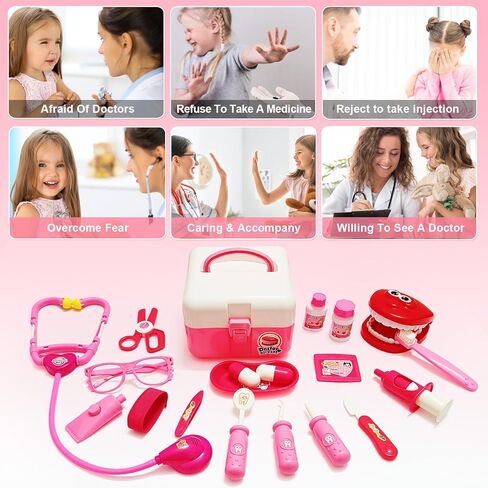 Hechify 20Pcs Doctor Kit Toy for Toddler,Preschool Pretend Play Medical Kit Doctor Bag Denture Toys,Doctor Set for Girls Boys and Kids to Play The Role of Doctor Ages 3+ in Kuwait