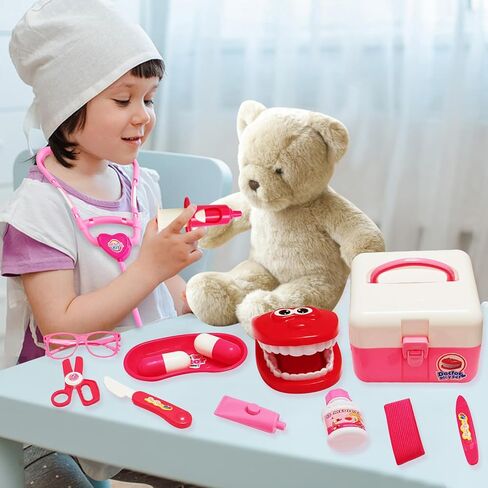 Hechify 20Pcs Doctor Kit Toy for Toddler,Preschool Pretend Play Medical Kit Doctor Bag Denture Toys,Doctor Set for Girls Boys and Kids to Play The Role of Doctor Ages 3+ in Kuwait