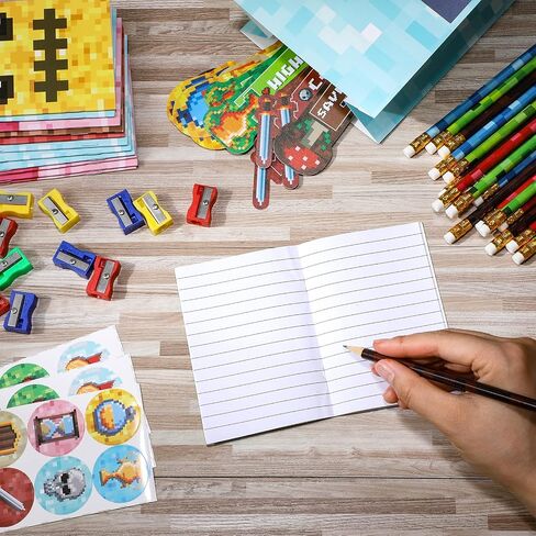 SATINIOR 156 Pcs Pixel Miner Party Favors Pixel Miner School Stationery Set Class Reward Gift Bags Notebooks Pencil Sharpener Eraser Bookmark Pixel Miner Birthday Decoration Pixel Miner Party Supplies in Saudi Arabia