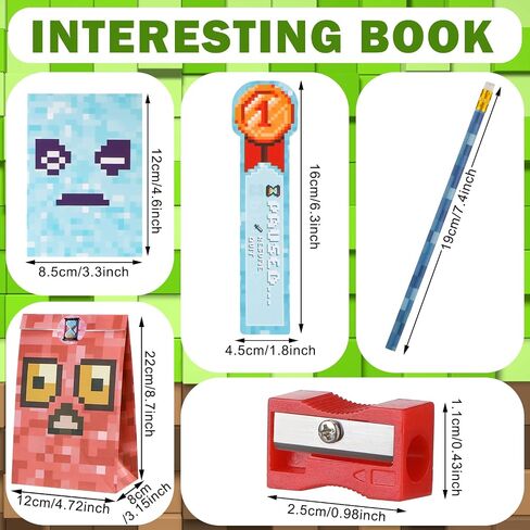SATINIOR 156 Pcs Pixel Miner Party Favors Pixel Miner School Stationery Set Class Reward Gift Bags Notebooks Pencil Sharpener Eraser Bookmark Pixel Miner Birthday Decoration Pixel Miner Party Supplies in Saudi Arabia