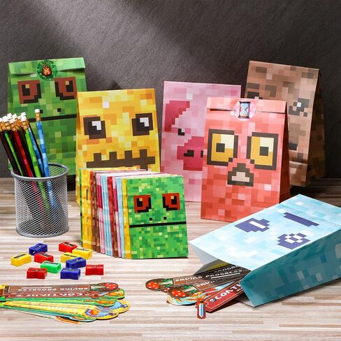 SATINIOR 156 Pcs Pixel Miner Party Favors Pixel Miner School Stationery Set Class Reward Gift Bags Notebooks Pencil Sharpener Eraser Bookmark Pixel Miner Birthday Decoration Pixel Miner Party Supplies in Saudi Arabia