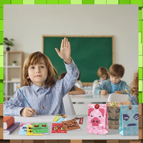SATINIOR 156 Pcs Pixel Miner Party Favors Pixel Miner School Stationery Set Class Reward Gift Bags Notebooks Pencil Sharpener Eraser Bookmark Pixel Miner Birthday Decoration Pixel Miner Party Supplies in Saudi Arabia