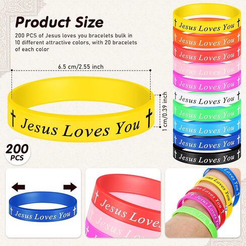 PerKoop 200 Pieces Jesus Loves You Bracelets Bulk for Christian Donation Bible Verse Rubber Bracelet Baptism Silicone Bracelet Christian Wristbands for Kids Men Women Party Favors in Saudi Arabia
