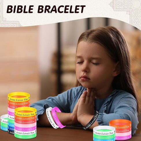 PerKoop 200 Pieces Jesus Loves You Bracelets Bulk for Christian Donation Bible Verse Rubber Bracelet Baptism Silicone Bracelet Christian Wristbands for Kids Men Women Party Favors in Saudi Arabia
