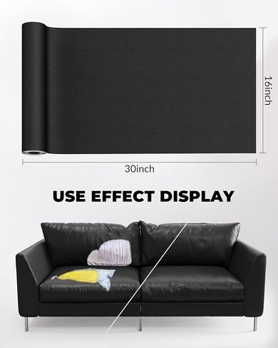 شريط إصلاح الجلد Oterri، رقعة إصلاح جلدية ذاتية اللصق، مجموعة إصلاح جلدية كبيرة مقاس 30 × 16 بوصة للأرائك ومقاعد السيارات والأثاث (جلد الليتشي المحبب، أسود) in Kuwait