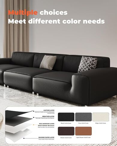 شريط إصلاح الجلد Oterri، رقعة إصلاح جلدية ذاتية اللصق، مجموعة إصلاح جلدية كبيرة مقاس 30 × 16 بوصة للأرائك ومقاعد السيارات والأثاث (جلد الليتشي المحبب، أسود) in Kuwait