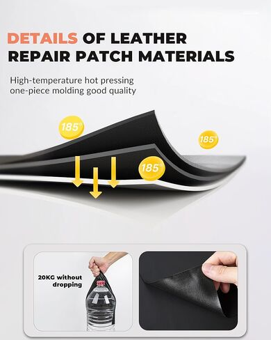 شريط إصلاح الجلد Oterri، رقعة إصلاح جلدية ذاتية اللصق، مجموعة إصلاح جلدية كبيرة مقاس 30 × 16 بوصة للأرائك ومقاعد السيارات والأثاث (جلد الليتشي المحبب، أسود) in Kuwait