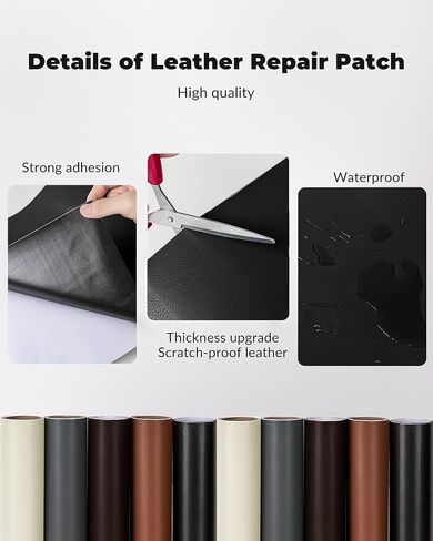 شريط إصلاح الجلد Oterri، رقعة إصلاح جلدية ذاتية اللصق، مجموعة إصلاح جلدية كبيرة مقاس 30 × 16 بوصة للأرائك ومقاعد السيارات والأثاث (جلد الليتشي المحبب، أسود) in Kuwait