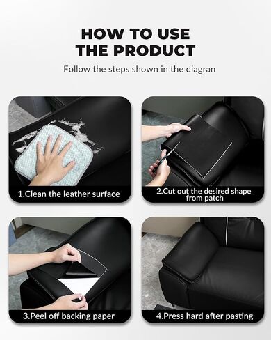 شريط إصلاح الجلد Oterri، رقعة إصلاح جلدية ذاتية اللصق، مجموعة إصلاح جلدية كبيرة مقاس 30 × 16 بوصة للأرائك ومقاعد السيارات والأثاث (جلد الليتشي المحبب، أسود) in Kuwait