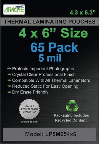 Apache 4x6 Laminating Pouches, 5 Mil, Pack of 50 Laminating Sheets 4x6 in Kuwait