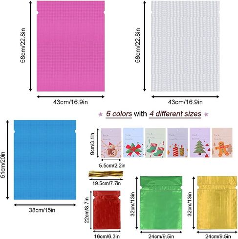 6 Drawstring Goodie Bags, Christmas Party Favor Bags, Present Wrapping Laser Bag, Holiday Treats Bags with Ribbon Ties and Tags in 4 Sizes, for Families Friends Kids in All Occasion of Celebration in Kuwait