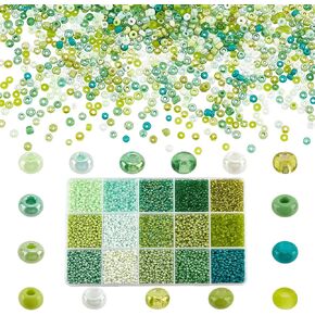 PH PandaHall 12000pcs 2mm Green Seed Beads, 12/0 Glass Seed Beads Round Waist Beads Mini Spacer Beads Small Beads for Earrings Bracelet Necklaces Eyeglass Chain Jewelry DIY Crafts Making