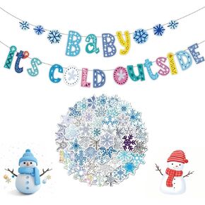 لافتة Baby It's Cold Outside Frozen تحت عنوان لافتة ندفة الثلج لافتة إكليل و50 قطعة من ملصقات ندفة الثلج لفصل الشتاء وعيد الميلاد وحفلة استحمام الطفل وعيد الميلاد الشتوي ومستلزمات تزيين عيد الميلاد in Kuwait