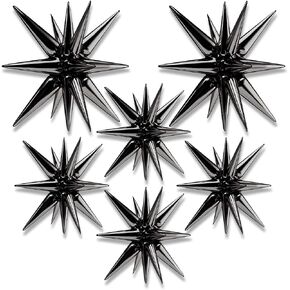 Star Foil Balloons Black Explosion 6PCS 14 Point Cone Balloons Magic Starburst Balloons Large for Wedding Anniversary Backdrop Birthday Party Decorations(27 & 22 inch)