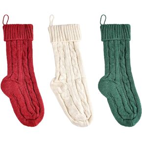 Surblue 3 Pack Cartoon Christmas Stockings 17.7 Inches Rustic Stocking Santa Reindeer Classic Decoration for Family Xmas Party Decor in Kuwait