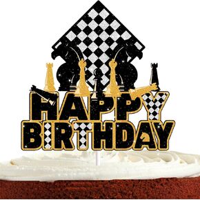 Chess Cake Toppers for Boys Girls Chess Club Happy Birthday Chess Party Decorations Checkerboard Party Supplies Intellectual Game Chess Birthday Cake Decorations